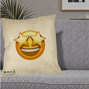 Perna Decorativa Emoji Ochi Stele, 40x40 cm, Crem, Husa Detasabila, Perna Inclusa, BEKZ®