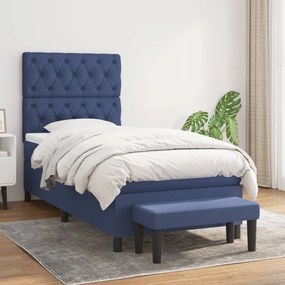 vidaXL Pat box spring cu saltea, albastru, 80x200 cm, textil