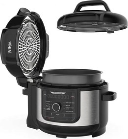 Multicooker sub presiune Ninja Foodi OP350FR, 1400 W, 6 Л, 9 programe, 40-200°C, TenderCrisp®, Acoperire ceramica, Mentinerea caldurii, Pui întreg, Negru/inoxidabil