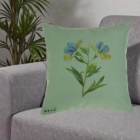 Perna Decorativa Botanica Frezie Galbena si Albastra, 40x40 cm, Verde, Husa Detasabila, Perna Inclusa, BEKZ®