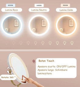 Masuta machiaj alba cu Oglinda LED si 2 Sertare pentru Cosmetice, Set Masa toaleta 80 cm sau 100 cm, masuta cosmetica cu Riflaj, vanity - SEA801