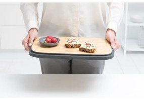 Cutie de paine Brabantia Nic 1003255, 39.5 cm, Capac din bambus, Maner de transport, Gri