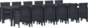 vidaXL Set de masă pentru grădină 13 pcs Antracit Ratan Polt