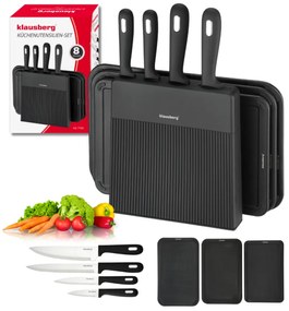 Klausberg KB 7980 set cuțit și placă de tăiat, 8 piese, Oțel inoxidabil, Suport, Negru/inox