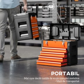 HOMCOM Cutie pentru Unelte cu 4 Sertare și Compartiment Superior din Oțel și Plastic, Portocaliu și Negru | Aosom Romania