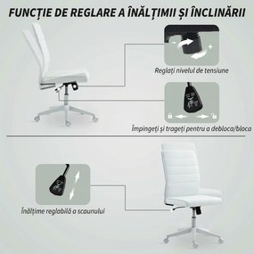 HOMCOM Scaun de Birou Ergonomic și Reglabil cu Spătar Curbat, din Piele PU și Oțel, 58x53x97-107 cm, Alb | Aosom Romania