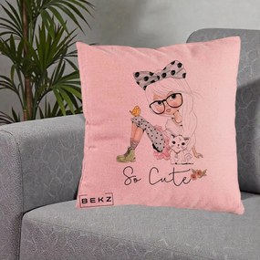 Perna Decorativa So Cute Fata Fashion, 40x40 cm, Roz, Husa Detasabila, Perna Inclusa, BEKZ®