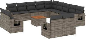 vidaXL Set mobilier de grădină cu perne, 14 piese, gri, poliratan