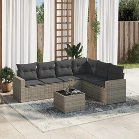 vidaXL Set canapele de grădină, 7 piese, cu perne, gri, poliratan