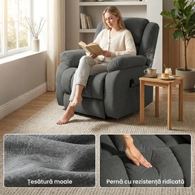 HOMCOM Fotoliu electric cu ridicare și reclinare 150°, masaj, încălzire, catifea, gri | Aosom Romania