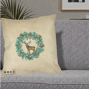 Perna Decorativa Coroana Turcoaz cu Ren, 40x40 cm, Crem, Husa Detasabila, Perna Inclusa, BEKZ®