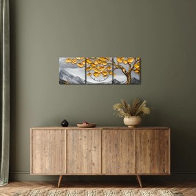 Tablou – Arbore cu frunze aurii (cu ceas) (90x30 cm)
