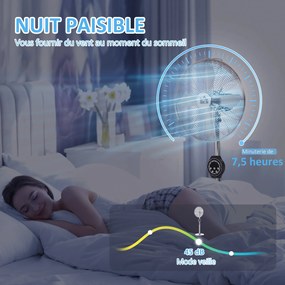 HOMCOM Ventilator pe picior cu înălțime reglabilă 120-135 cm, oscilație 75°, temporizator 7,5H, telecomandă, mod somn, argintiu | Aosom Romania