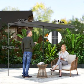 Outsunny Umbrelă de Soare cu Protecție UPF 50+, Înclinare la 180° și Înălțime Reglabilă, 150x205x120-215 cm, Gri Închis | Aosom Romania
