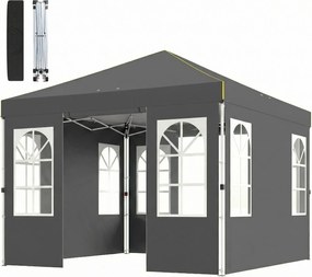 Outsunny Pavilion pliabil 300x300 cm Pop-up cu UPF50+ 4 laterale detașabile Înălțime reglabilă și husă de transport Gri închis | Aosom Romania