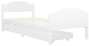 Cadru de pat cu 2 sertare, alb, 90x200 cm, lemn masiv de pin Alb, 90 x 200 cm, 2 Sertare