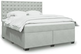 vidaXL Pat box spring cu saltea, gri deschis, 180x200 cm, catifea