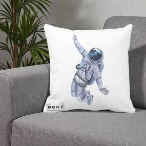 Perna Decorativa Astronaut Acuarela Zbor, 40x40 cm, Alba Mata, Husa Detasabila, Perna Inclusa, BEKZ®