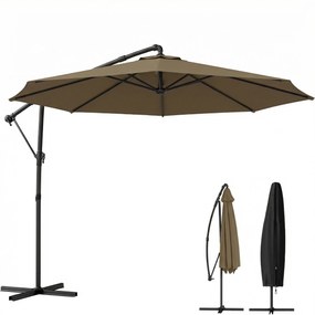 Outsunny Umbrelă laterală rotundă 3 m, umbrelă de grădină înclinabilă cu husă de protecție, poliester protecție UV UPF50+, Kaki | Aosom Romania