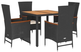 3277507 vidaXL Set mobilier de grădină cu perne, 5 piese, negru, poliratan