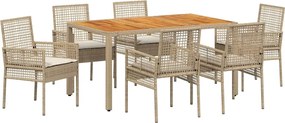 vidaXL Set de masă pentru grădină 7 pcs Bej poliratan