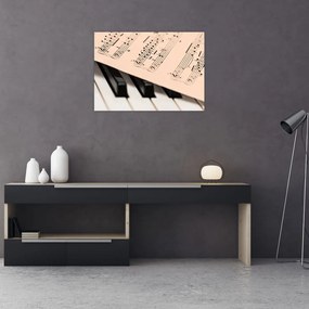 Tablou pe sticlă cu pian și notele muzicale (70x50 cm)