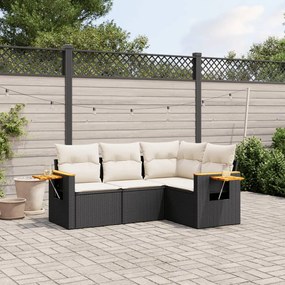 3259172 vidaXL Set mobilier de grădină cu perne, 4 piese, negru, poliratan