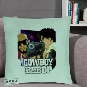 Perna Personalizata Cowboy Bebop Spike si Jet Poster, 40x40 cm, Verde Menta, Husa Detasabila, Perna Inclusa, BEKZ®