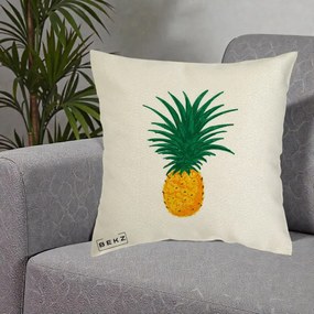 Perna Decorativa Ananas Tropical, 40x40 cm, Ecru, Husa Detasabila, Perna Inclusa, BEKZ®