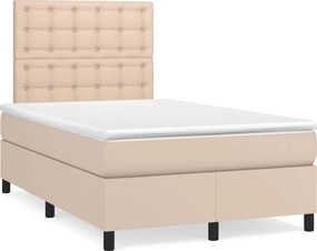 vidaXL Pat box spring cu saltea, cappuccino, 120x200cm piele ecologică