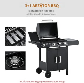 Gratar pe gaz Outsunny cu Capac si Termometru 110x50x100cm Negru | Aosom Romania