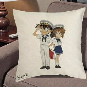 Perna Personalizata Detective Conan Conan si Ai Sailor, 40x40 cm, Ecru, Husa Detasabila, Perna Inclusa, BEKZ®