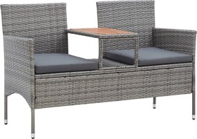 vidaXL Bancă de grădină cu măsuță, 2 locuri, gri, 143 cm, poliratan