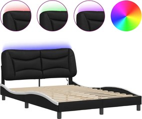 vidaXL Cadru de pat cu LED fără saltea Hvar negru/alb 140x190 cm
