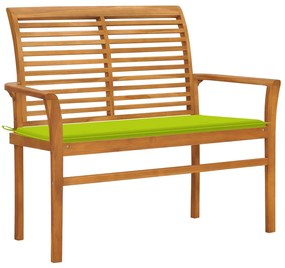 vidaXL Bancă grădină, pernă verde, 112 cm, lemn masiv tec