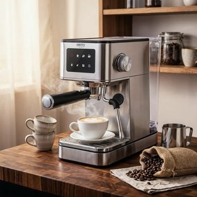 Aparat de espresso 7-în-1 Camry CR 4389, 1200 W, 20 bar, 1,7 l, control PID, panou LCD tactil, încălzire cești, extracție la rece, oțel inoxidabil