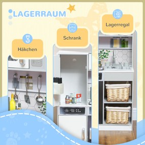 AIYAPLAY Set de bucatarie de joaca cu cratite din inox, Plita, Chiuveta cu sistem de apa, Functii de lumina si sunet, Alb | Aosom Romania