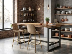 Scaun de bar maro NADO VELVET cu picioare in decor de stejar