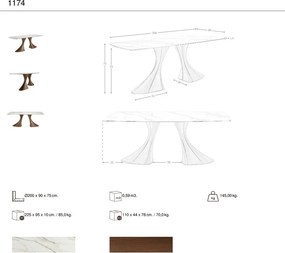 Masa ovala din lemn si marmura portelanata Barrel 200x90cm