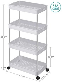 Raft multifunctional pe roti MOBIX cu 4 cosuri, alb