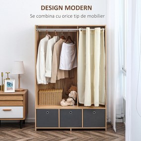 HOMCOM Dulap din PAL cu Sină pentru Agățat, 3 Sertare din Țesătură cu Aspect de In și 3 Rafturi, 105x48x160 cm | Aosom Romania