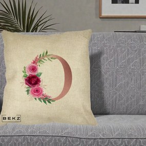 Cadou Personalizat - Perna Personalizata Monograma Rose Gold Litera O, 40x40 cm, Crem, Husa Detasabila, Perna Inclusa, BEKZ®