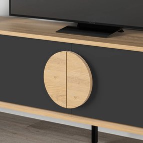 Masă TV neagră/în culoare naturală cu aspect de lemn de stejar 180x51 cm Vae – Marckeric