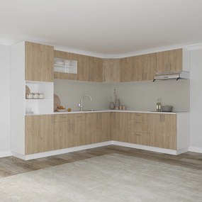Set Bucatarie Colt Karo V36, Lemn Natural/Alb, Blat Thermo 28 mm, L 280 x 220 cm
