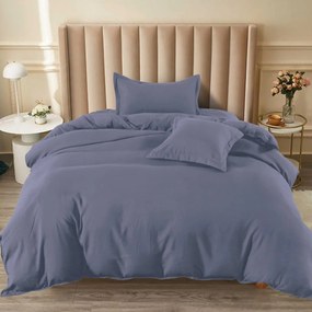 Lenjerie de pat cu elastic, tesatura tip finet, uni, pat 1 persoana, 4 piese, gri inchis, T60-71