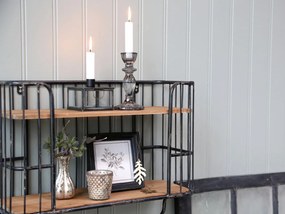 Etajeră de perete vintage, din metal, cu 5 agățători, finisaj negru antichizat, Old Shelf