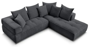 Colțar gri închis cu tapițerie din chenille (cu colț pe partea dreaptă/în formă de ”L”) Whesley – Bobochic Paris