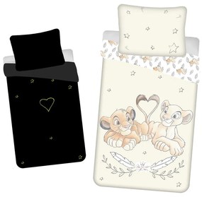 Lenjerie de pat fosforescentă pentru copii galben-deschis din bumbac pentru pat de o persoană 140x200 cm Lion King "Best friends" – Jerry Fabrics