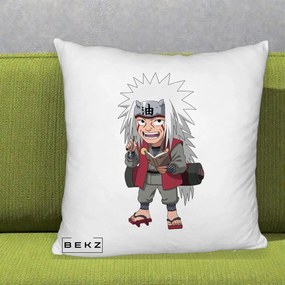 Perna Personalizata Naruto Jiraiya Sensei Chibi, 40x40 cm, Alb Pufos, Husa Detasabila, Perna Inclusa, BEKZ®