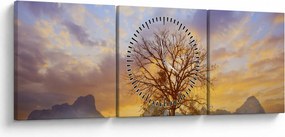 Tablou - Peisaj cu floarea soarelui (cu ceas) (90x30 cm)